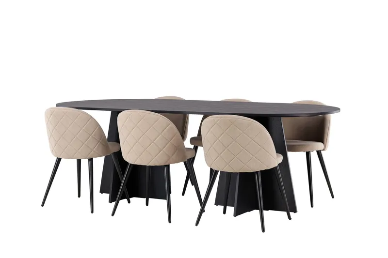 Bootcut Matgrupp 230 cm Rektangulär med 6 Velvet stolar - Beige - Products - Möbler - Bord & matgrupp - Matgrupp