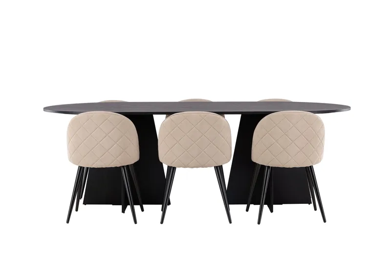 Bootcut Matgrupp 230 cm Rektangulär med 6 Velvet stolar, Beige