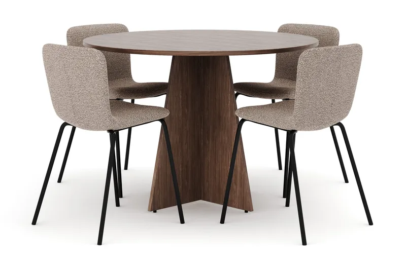 Bootcut Runt Litet Matbord Valnöt 110 cm med 4 Katy Matstolar