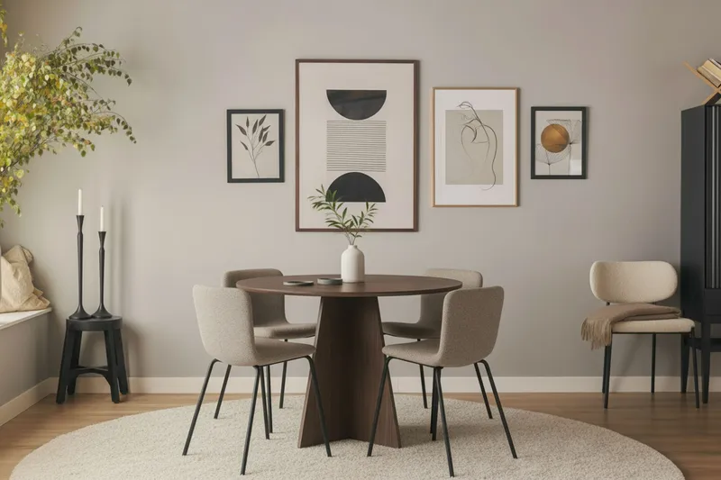 Bootcut Runt Litet Matbord Valnöt 110 cm med 4 Katy Matstolar - Products - Möbler - Bord & matgrupp - Matgrupp