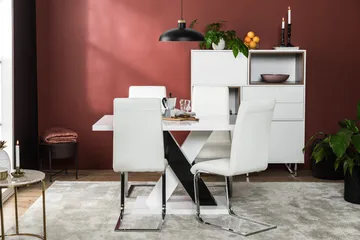 Cesi Matgrupp 140 cm med 4 Cibus Stol - Vit/Svart/Svart PU/Krom - Products - Möbler - Bord & matgrupp - Matgrupp