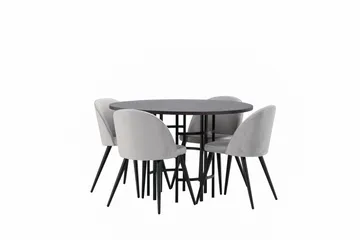 Copenhagen Matgrupp 115 cm Rund med 4 Velvet stolar - Grå - Products - Möbler - Bord & matgrupp - Matgrupp