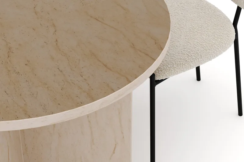 Dano Matbord 180 cm  med 4 Gemmiano Matstolar - Travertin / Vit Bouclé - Products - Möbler - Bord & matgrupp - Matgrupp