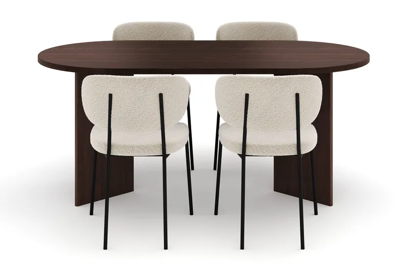 Dano Matbord 180 cm  med 4 Gemmiano Matstolar - Valnöt / Vit Bouclé - Products - Möbler - Bord & matgrupp - Matgrupp
