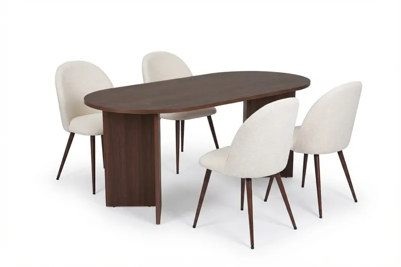 Dano Matbord 180 cm med 4 Nibe Plus Matstolar, Vit/Brun