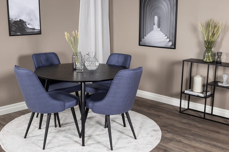 Dipp Matgrupp 115 cm Rund med 4 Velvet Deluxe stolar - Svart - Products - Möbler - Bord & matgrupp - Matgrupp