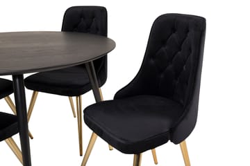 Dipp Matgrupp 115 cm Rund med 4 Velvet Deluxe stolar - Svart/Guld - Products - Möbler - Bord & matgrupp - Matgrupp