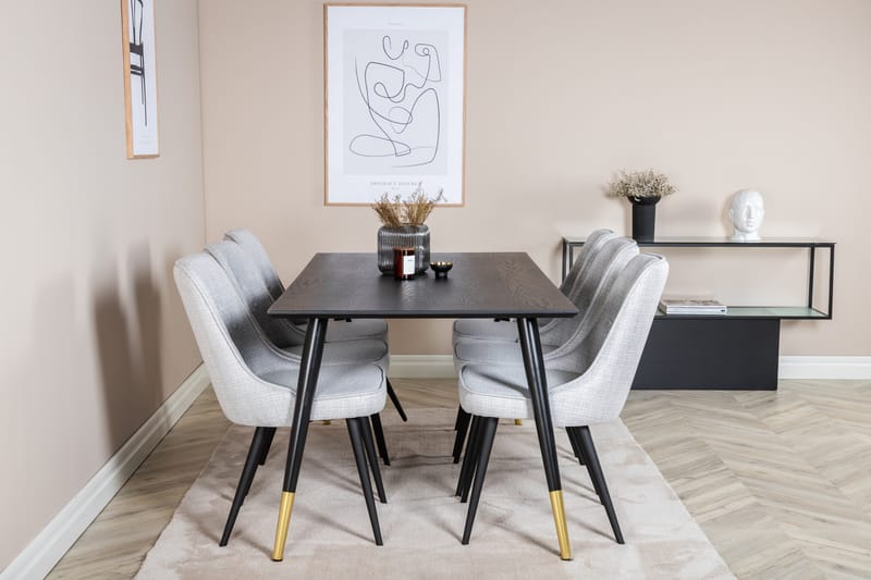 Dipp Matgrupp 180 cm Rektangulär med 6 Velvet Deluxe stolar - Svart/Guld - Products - Möbler - Bord & matgrupp - Matgrupp