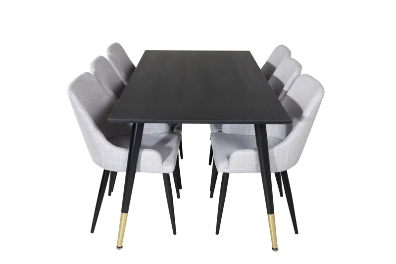 Dipp Matgrupp 180 cm Rektangulär med 6 Plaza stolar, Svart/Guld