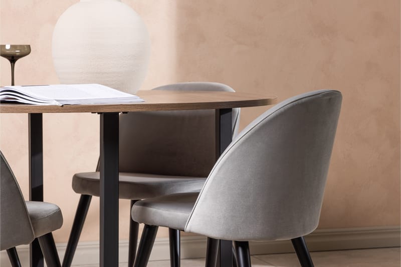 Durango Matgrupp 120 cm Rund med 4 Velvet Stolar - Valnöt - Products - Möbler - Bord & matgrupp - Matgrupp