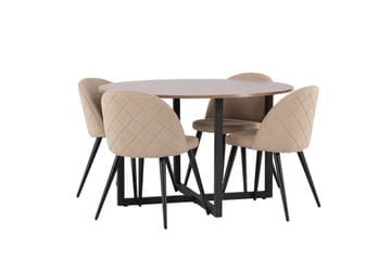 Durango Matgrupp 120 cm Rund med 4 Velvets Stolar - Valnöt - Products - Möbler - Bord & matgrupp - Matgrupp