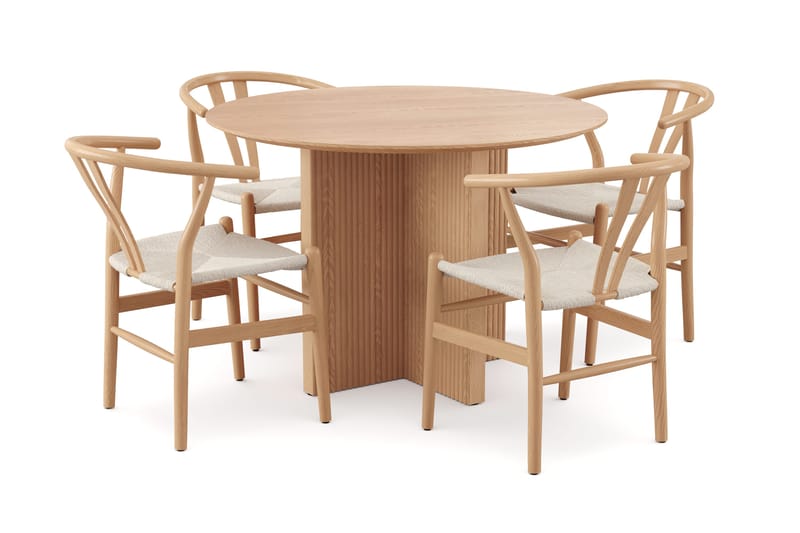 Edda Matgrupp runt 110 cm Ek med 4 Dastoori Matstolar - Ek - Products - Möbler - Bord & matgrupp - Matgrupp