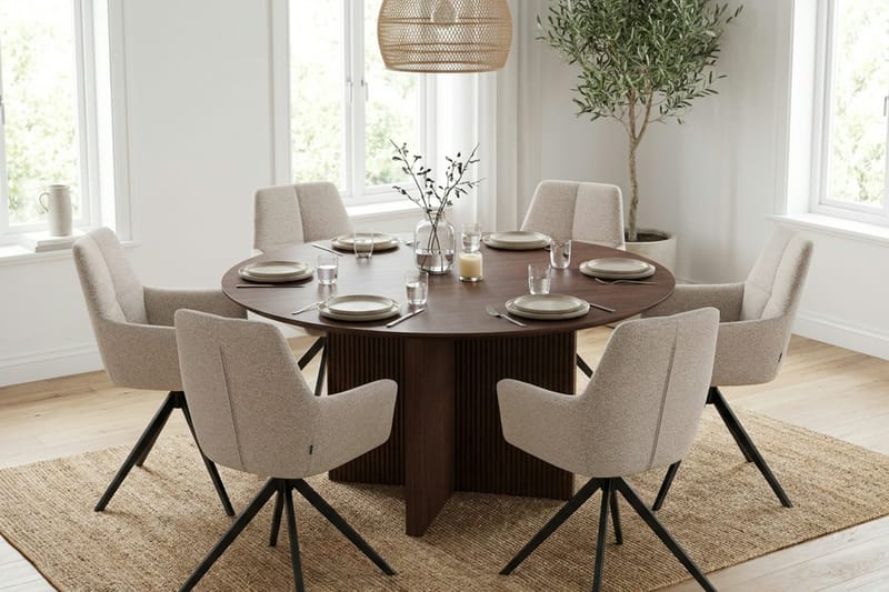 Edda Matgrupp runt 150 cm Valnöt med 6 Torsby Matstolar - Products - Möbler - Bord & matgrupp - Matgrupp