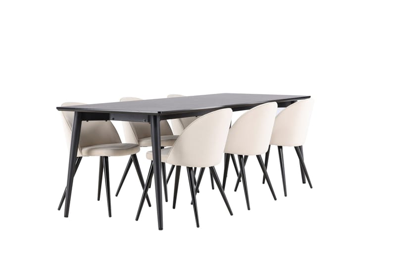 Ellis Matgrupp 230 cm Rektangulär med 6 Velvet stolar - Svart/Beige - Products - Möbler - Bord & matgrupp - Matgrupp