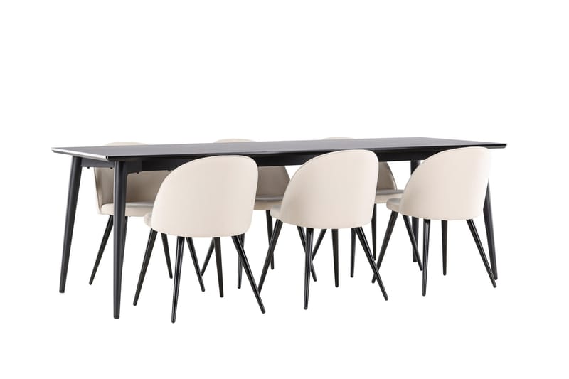 Ellis Matgrupp 230 cm Rektangulär med 6 Velvet stolar - Svart/Beige - Products - Möbler - Bord & matgrupp - Matgrupp