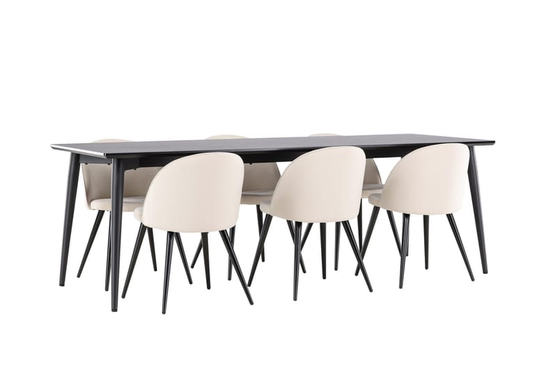 Ellis Matgrupp 230 cm Rektangulär med 6 Velvet stolar - Svart/Beige - Products - Möbler - Bord & matgrupp - Matgrupp