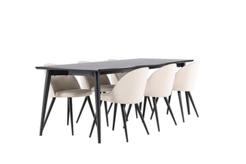 Ellis Matgrupp 230 cm Rektangulär med 6 Velvet stolar - Svart/Beige - Products - Möbler - Bord & matgrupp - Matgrupp