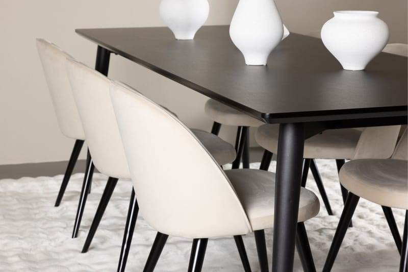 Ellis Matgrupp 230 cm Rektangulär med 6 Velvet stolar - Svart/Beige - Products - Möbler - Bord & matgrupp - Matgrupp