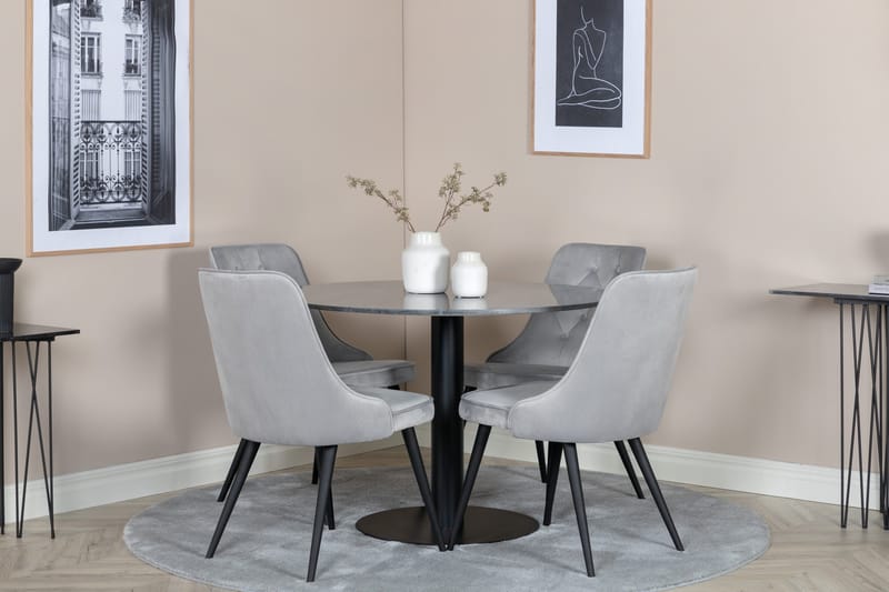 Estelle Matgrupp 106 cm Rund med 4 Velvet Deluxe stolar - Svart - Products - Möbler - Bord & matgrupp - Matgrupp