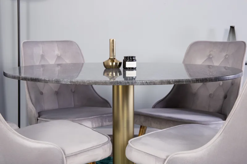 Estelle Matgrupp 106 cm Rund med 4 Velvet stolar - Svart/Guld - Products - Möbler - Bord & matgrupp - Matgrupp