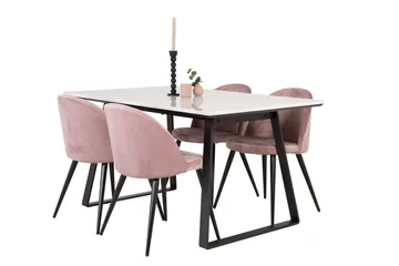 Estelle Matgrupp 140 cm Rektangulär med 4 Velvet stolar - Svart - Products - Möbler - Bord & matgrupp - Matgrupp