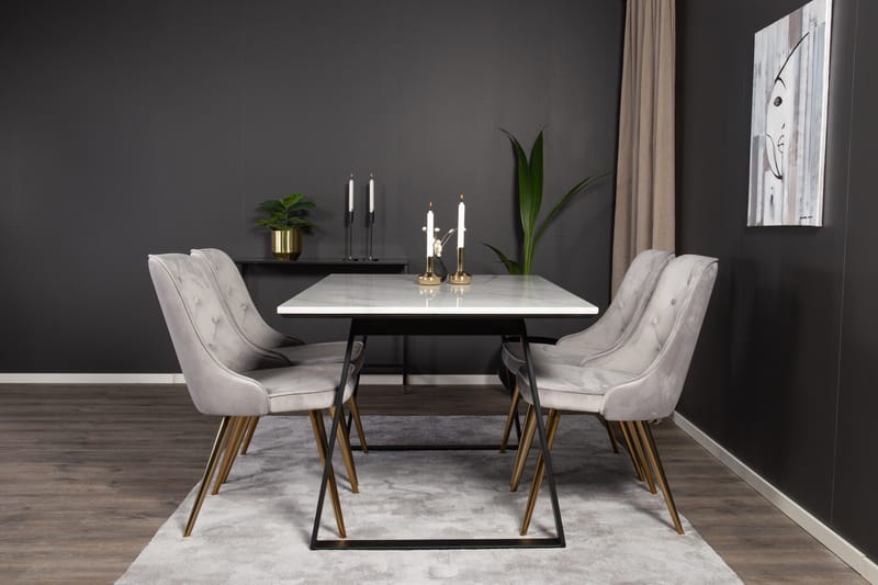 Estelle Matgrupp 140 cm Rektangulär med 4 Velvet stolar - Svart/Guld - Products - Möbler - Bord & matgrupp - Matgrupp