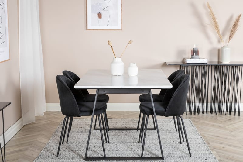 Estelle Matgrupp 140 cm Rektangulär med 4 Wrinkles stolar - Svart - Products - Möbler - Bord & matgrupp - Matgrupp