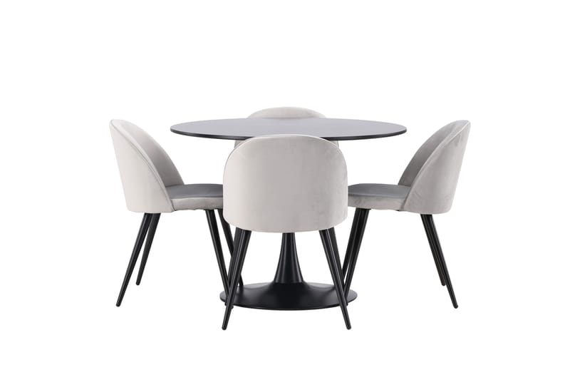 Glade Matgrupp 100 cm Rund med 4 Velvet stolar - Svart - Products - Möbler - Bord & matgrupp - Matgrupp