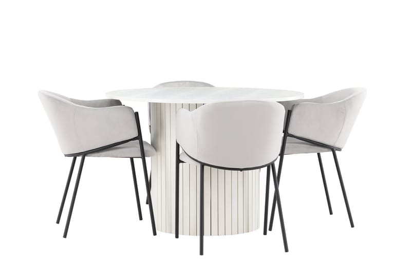Härön Matgrupp 110 cm Rund med 4 Evelina stolar - Vit/Grå - Products - Möbler - Bord & matgrupp - Matgrupp