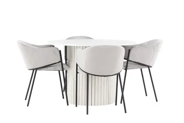 Härön Matgrupp 110 cm Rund med 4 Evelina stolar - Vit/Grå - Products - Möbler - Bord & matgrupp - Matgrupp