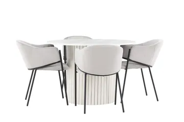 Härön Matgrupp 110 cm Rund med 4 Evelina stolar - Vit/Grå - Products - Möbler - Bord & matgrupp - Matgrupp