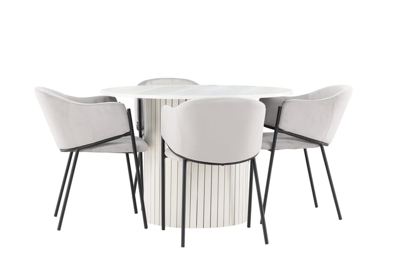 Härön Matgrupp 110 cm Rund med 4 Evelina stolar - Vit/Grå - Products - Möbler - Bord & matgrupp - Matgrupp