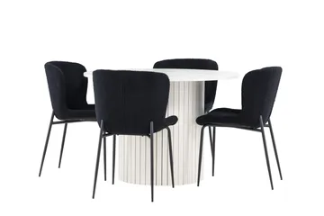 Härön Matgrupp 110 cm Rund med 4 Modesto stolar - Vit/Svart - Products - Möbler - Bord & matgrupp - Matgrupp