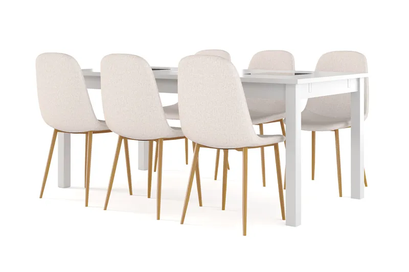 Jasmin Förlängningsbart Matbord 180 cm +  6 st Nibe stol beige med ek ben - Vit/Beige - Products - Möbler - Bord & matgrupp - Matgrupp