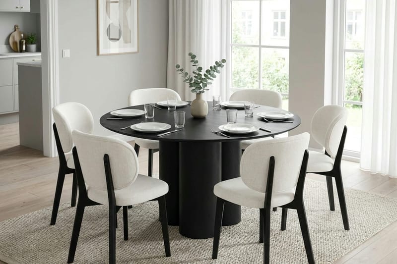 Juno Matgrupp 130 cm runt i Svart med 6 Eira Matstolar - Svart - Products - Möbler - Bord & matgrupp - Matgrupp