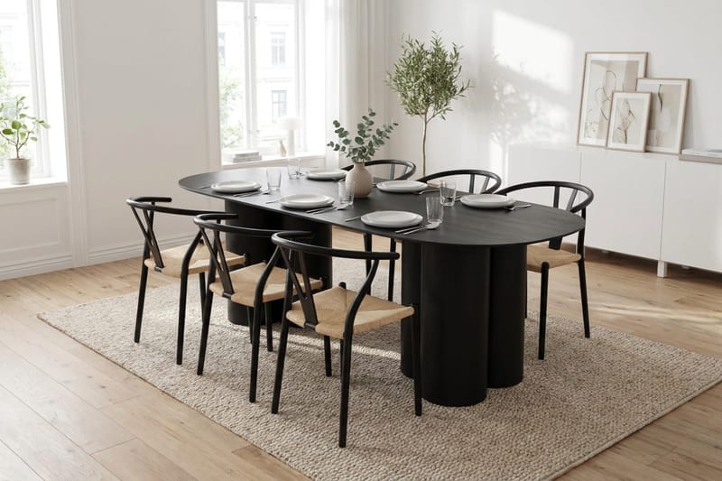 Juno Matgrupp rektangulärt 220 cm Svart med 6 Elysia Matstolar - Products - Möbler - Bord & matgrupp - Matgrupp