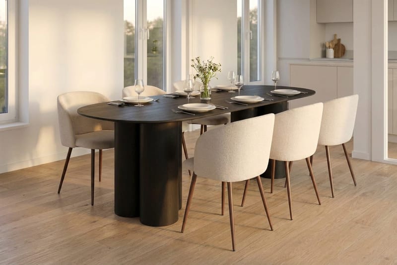 Juno Matgrupp rektangulärt 220 cm Svart med 8 Greya Matstolar - Svart - Products - Möbler - Bord & matgrupp - Matgrupp
