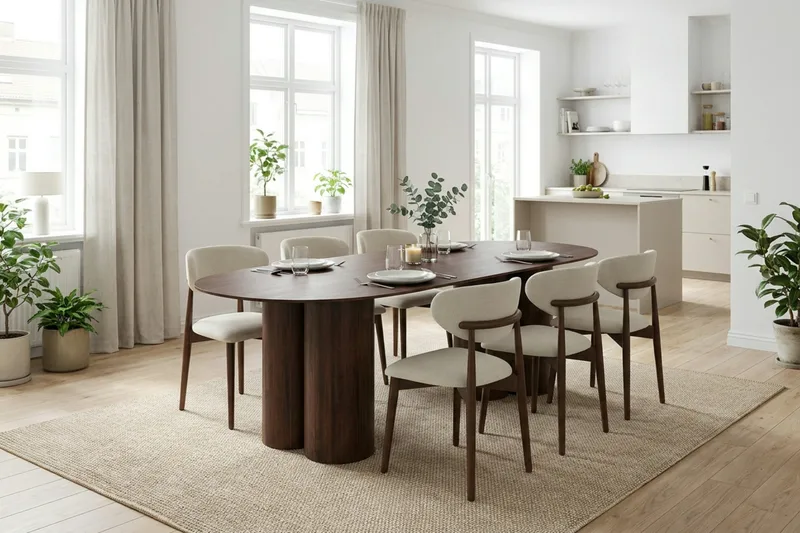 Juno Matgrupp rektangulärt 220 cm Valnöt med 8 Molly Matstolar - Valnöt - Products - Möbler - Bord & matgrupp - Matgrupp