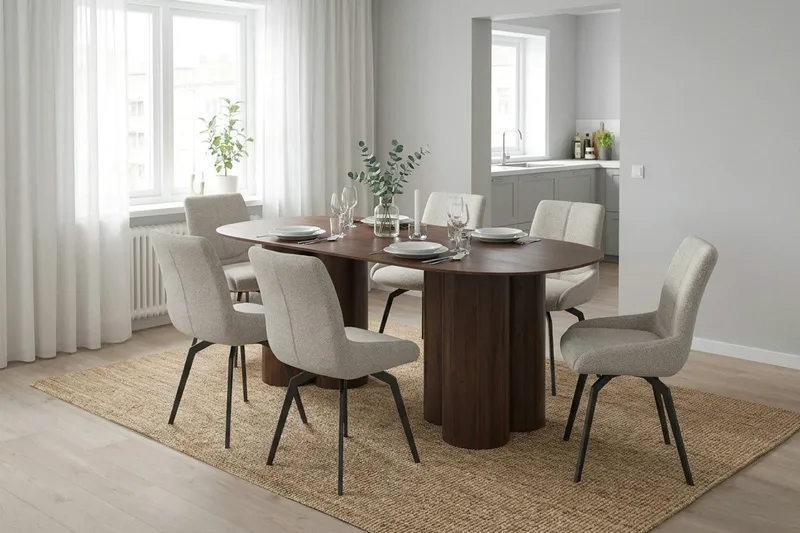 Juno Matgrupp rektangulärt 220 cm Valnöt med 8 Mora Matstolar - Valnöt - Products - Möbler - Bord & matgrupp - Matgrupp