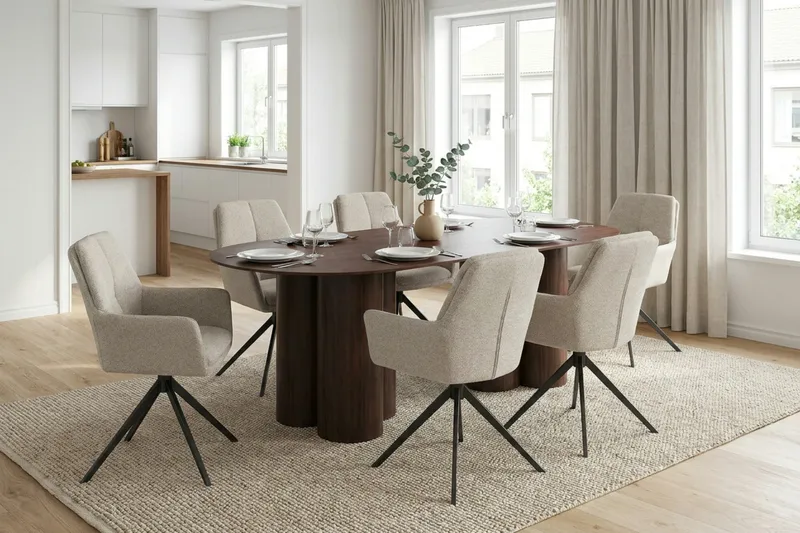 Juno Matgrupp rektangulärt 220 cm Valnöt med 8 Torsby Matstolar - Valnöt - Products - Möbler - Bord & matgrupp - Matgrupp