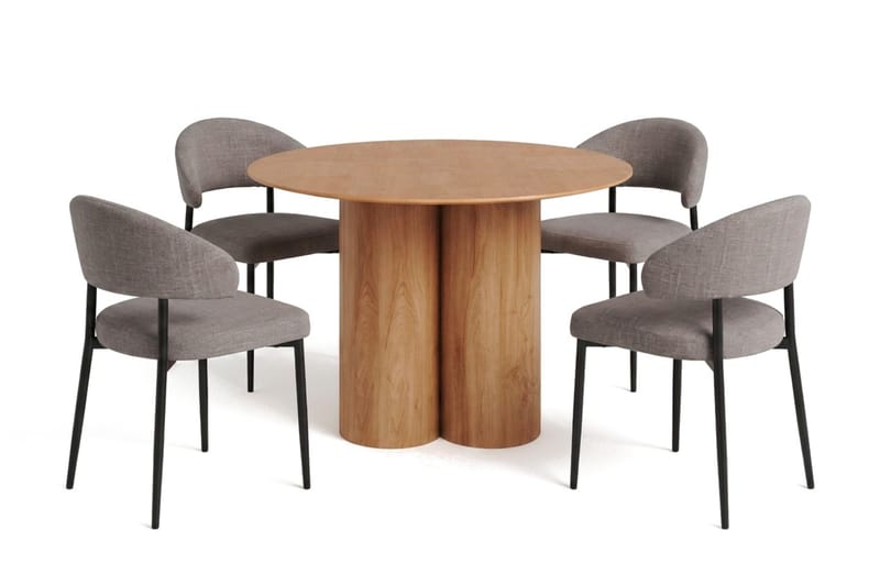 Juno Matgrupp runt 110 cm Ek med 4 Sawako Matstolar - Ek - Products - Möbler - Bord & matgrupp - Matgrupp