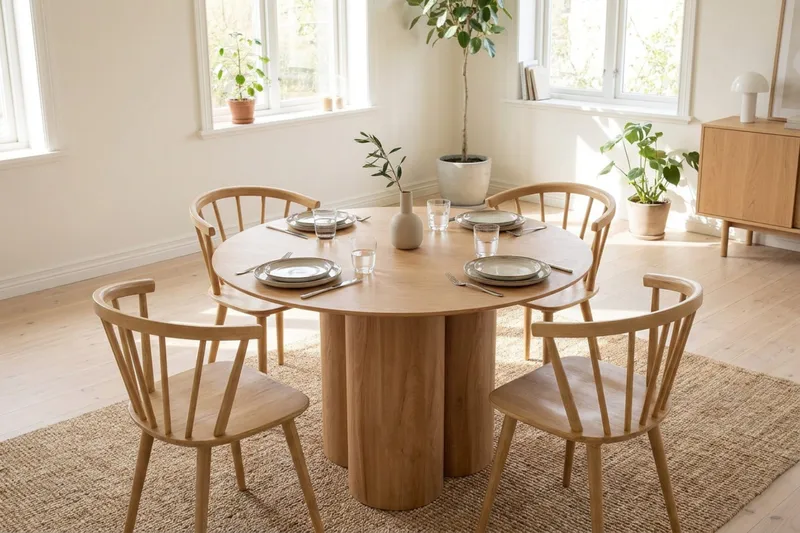 Juno Matgrupp runt 110 cm Ek med 4 Tyrö Matstolar - Ek - Products - Möbler - Bord & matgrupp - Matgrupp