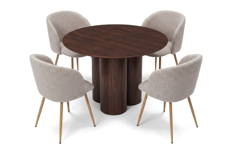 Juno Matgrupp runt 110 cm Valnöt med 4 Greya Matstolar - Valnöt - Products - Möbler - Bord & matgrupp - Matgrupp