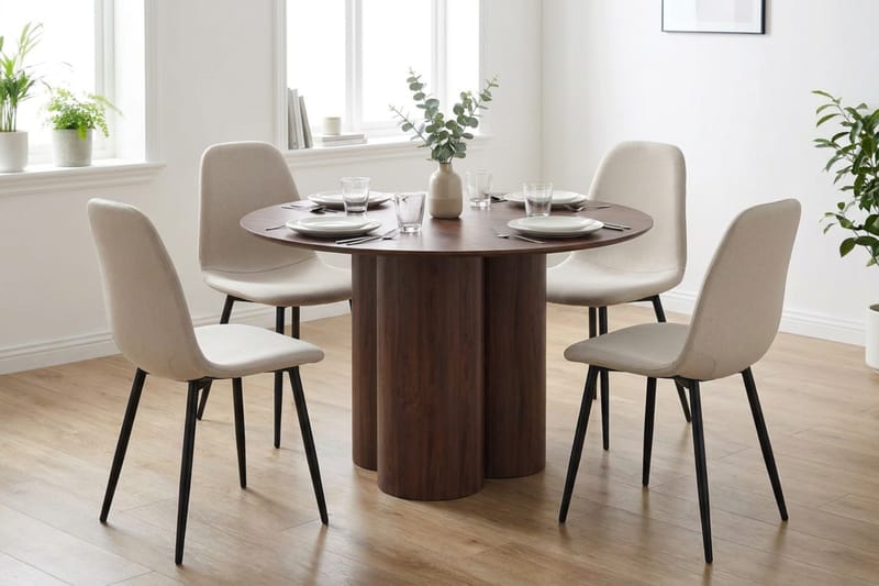 Juno Matgrupp runt 110 cm Valnöt med 4 Nibe Matstolar - Valnöt - Products - Möbler - Bord & matgrupp - Matgrupp