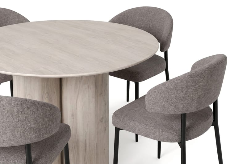 Juno Matgrupp runt 110 cm Vitlaserad med 4 Sawako Matstolar - Vitlaserad - Products - Möbler - Bord & matgrupp - Matgrupp