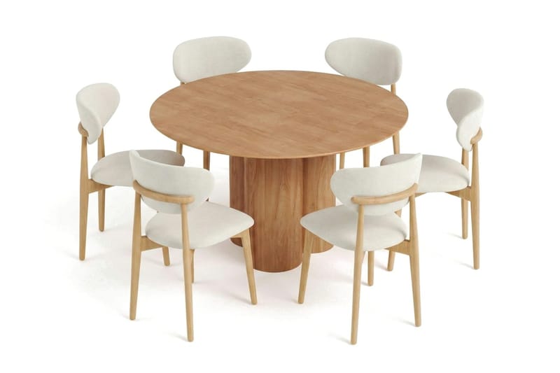 Juno Matgrupp runt 130 cm Ek med 6 Molly Matstolar - Ek - Products - Möbler - Bord & matgrupp - Matgrupp