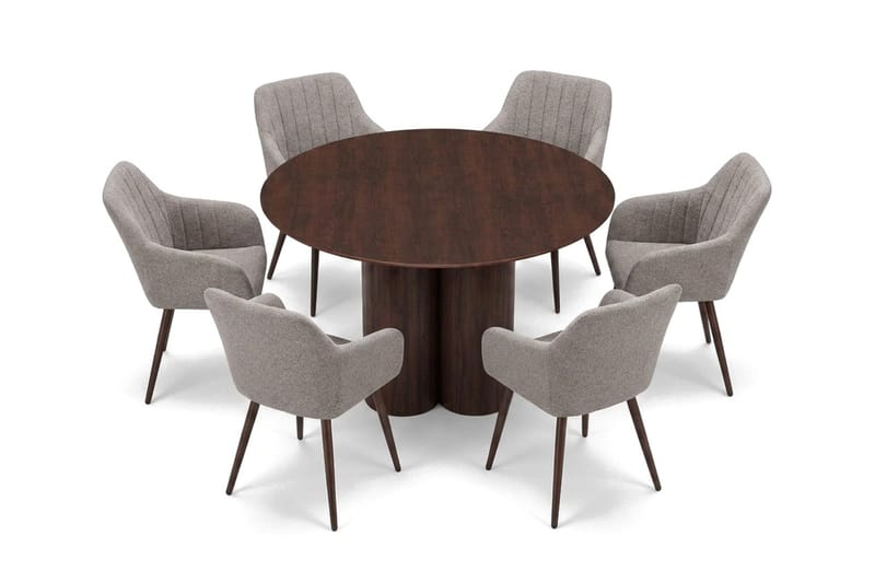 Juno Matgrupp runt 130 cm Valnöt med 6 Filippa Matstolar - Valnöt - Products - Möbler - Bord & matgrupp - Matgrupp