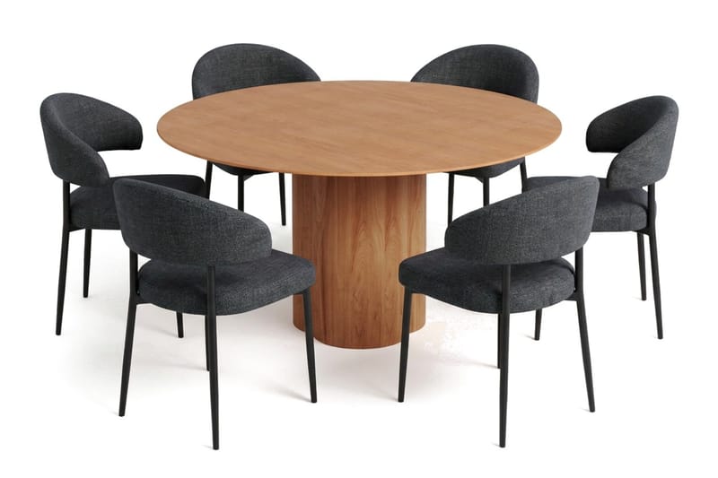 Juno Matgrupp runt 150 cm Ek med 6 Sawako Matstolar - Ek - Products - Möbler - Bord & matgrupp - Matgrupp
