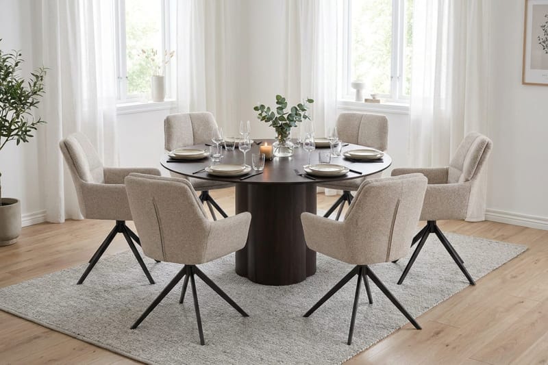 Juno Matgrupp runt 150 cm Rökt Ek med 6 Torsby Matstolar - Rökt ek - Products - Möbler - Bord & matgrupp - Matgrupp
