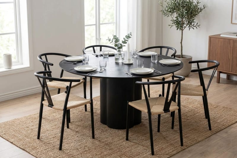 Juno Matgrupp runt 150 cm Svart med 6 Elysia Matstolar - Products - Möbler - Bord & matgrupp - Matgrupp